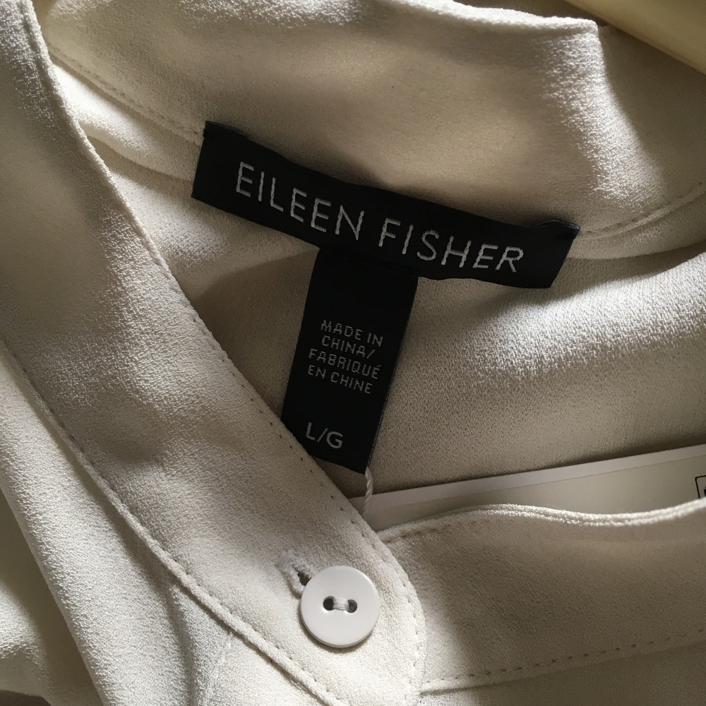 NWT EILEEN FISHER The System Bone Ecru Silk Crepe Button Up Sleeveless B… - Picture 3 of 10